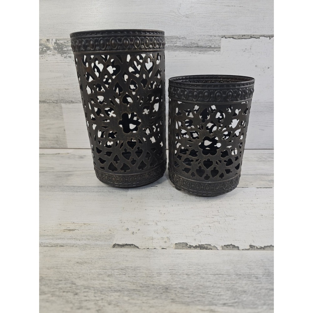Southern Living at HOME Metal Filigree Candle Holder Set 2 Bronze